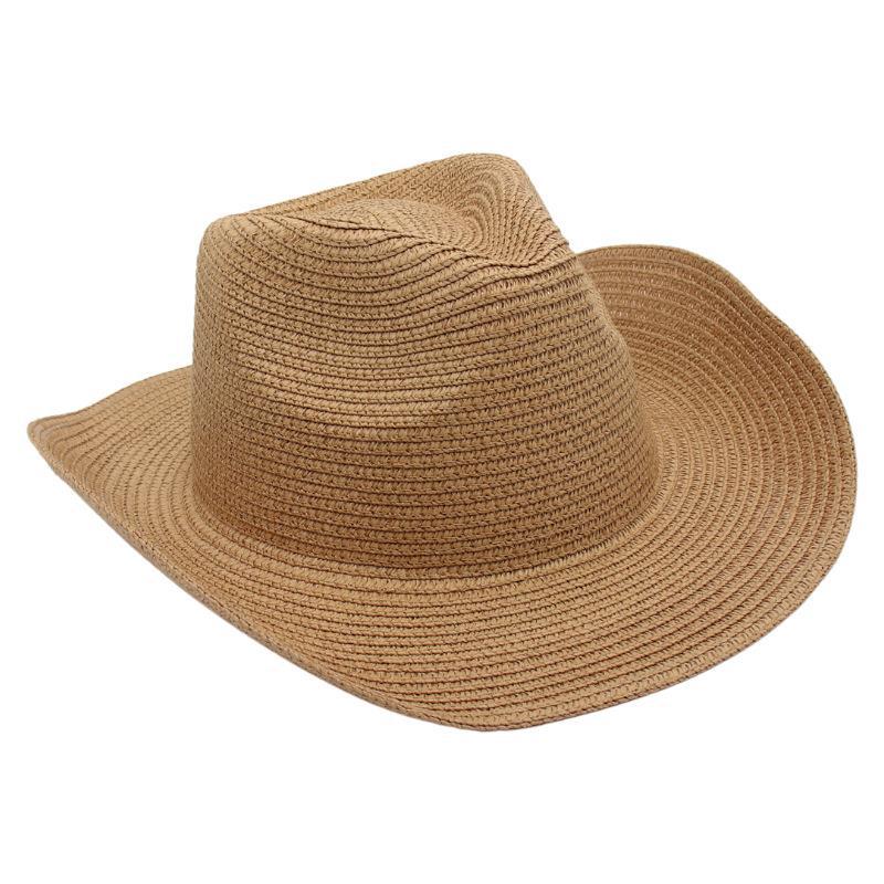 

Panama Curled Beach Hat Seaside Western Cowboy Hat With Accessories Visor Sun Hat Woven Solid Color one size fits all [light hat]