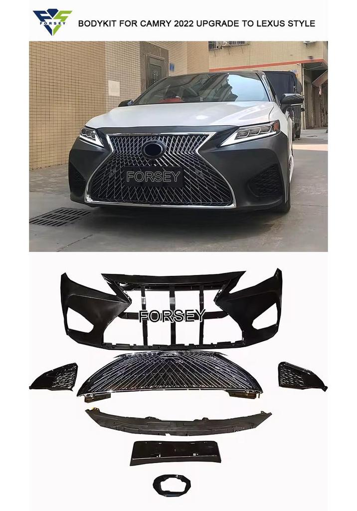 Camry 2022 Lexus Style Front Bumper Grille & Fog Light Frame Upgrade