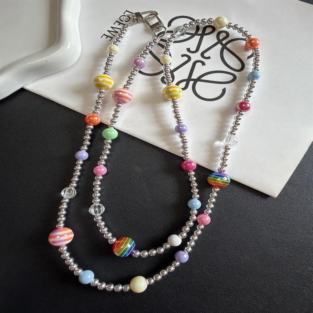 Colorful Irregular Beaded Phone Lanyard With Pvc Chain For Casual Use