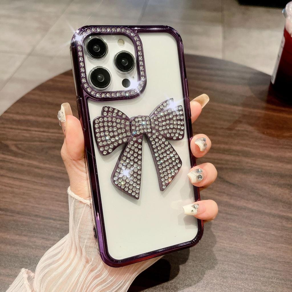 For IPhone 15 Electroplated Butterfly Crystal Diamond Phone Case for Apple 14 Gradient Feather 13 Luxury Protective Case for Women