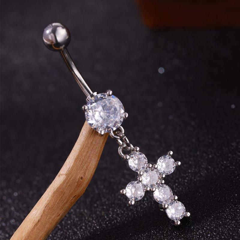 Cross Design Crystal Dangle Belly Ring 1Pcs Comfortable Stainless Steel Navel Piercing Jewelry for Daily