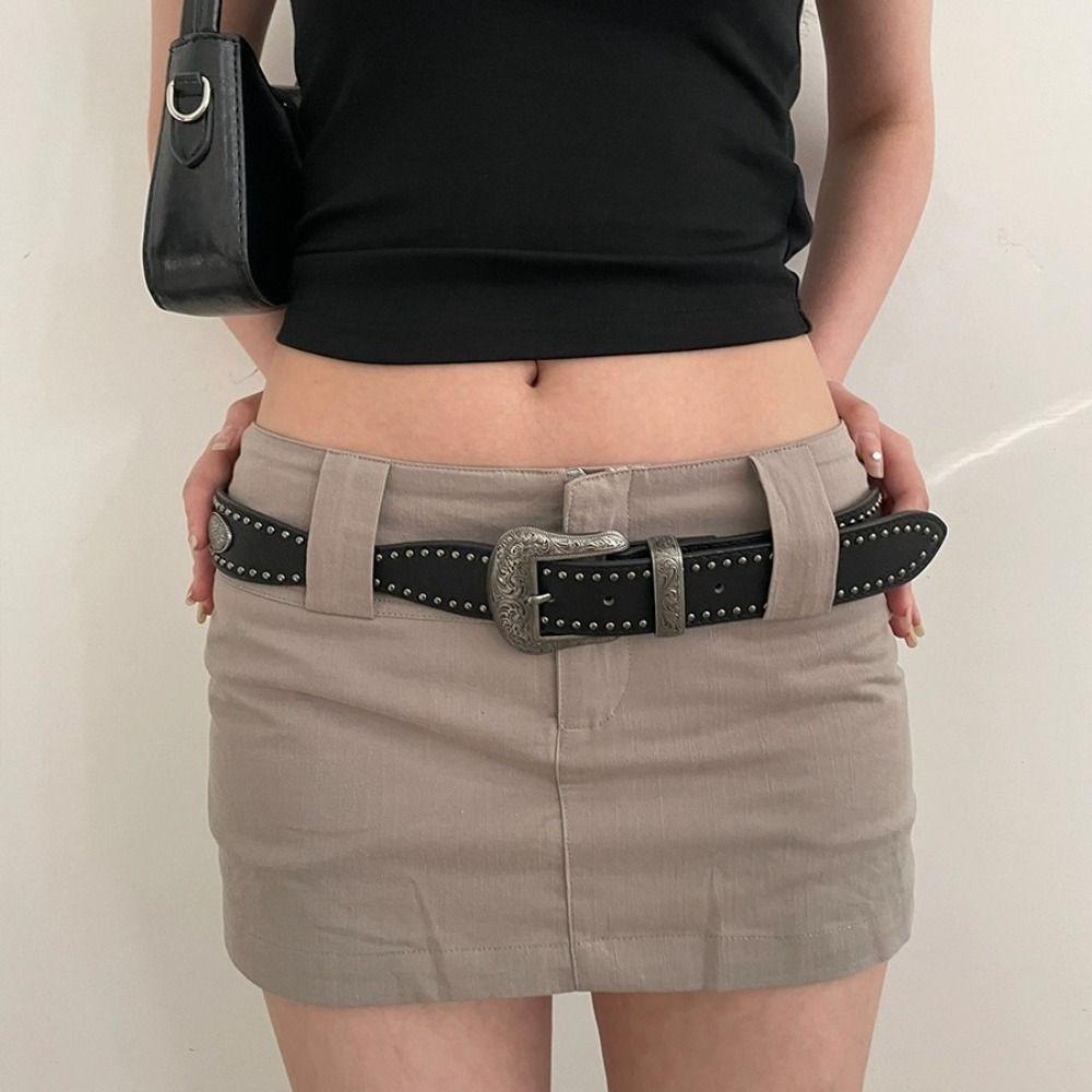 Punk Wide Waistband Korean Style Y2K Girl Waistband Adjustable PU Leather Rivet Belt  Outdoor