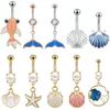 AOEDEJ 14G 1PC Shell Belly Piercing Ring Crystal Starfish Navel Ring Pearl Body Piercing Jewelry Summer Women Shell Belly Ring