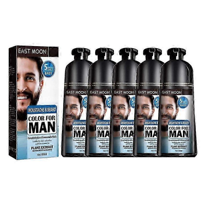 5 pezzi Shampoo Colorante per Capelli della Barba Naturale Uomo Baffi Colorante Nero Scurimento 100ML