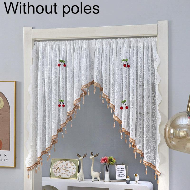 2 Stück/Set Dreieckiges Design Heimdeko Klarer Tüll Französische Vintage Spitze Türvorhang Ganzjährig Halbvorhang mit Perlen
