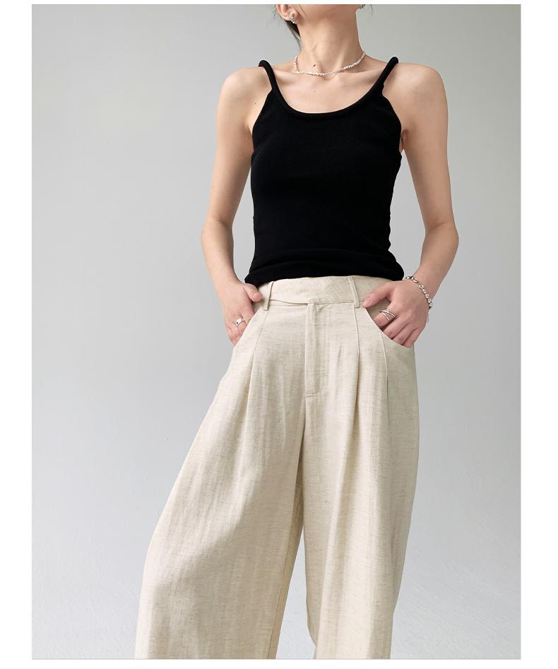 Women's Summer Wide-Leg Cotton Linen Trousers - Loose, Floor-Length, Casual Tencel Pants