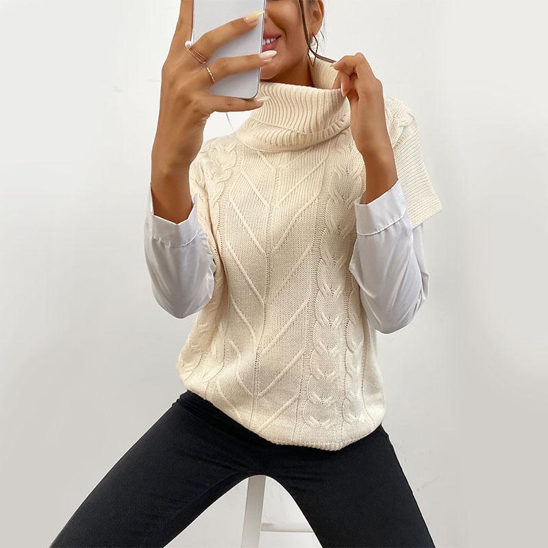 Woman Clothing Fashion Casual Tops Shirts Vintage Fashion Elegant Casual Autumn and Winter Solid Color Women's Twist High Neck Short Sleeve Sweater