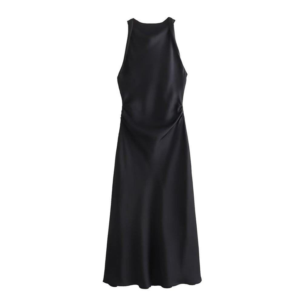 2024 Summer New Women's Fashion Style Slim Fit Sleeveless Silk Texture Midi Dress