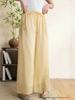 2026 Sommer Damen bestickte Leinen-Hose mit weitem Bein und Kordelzug