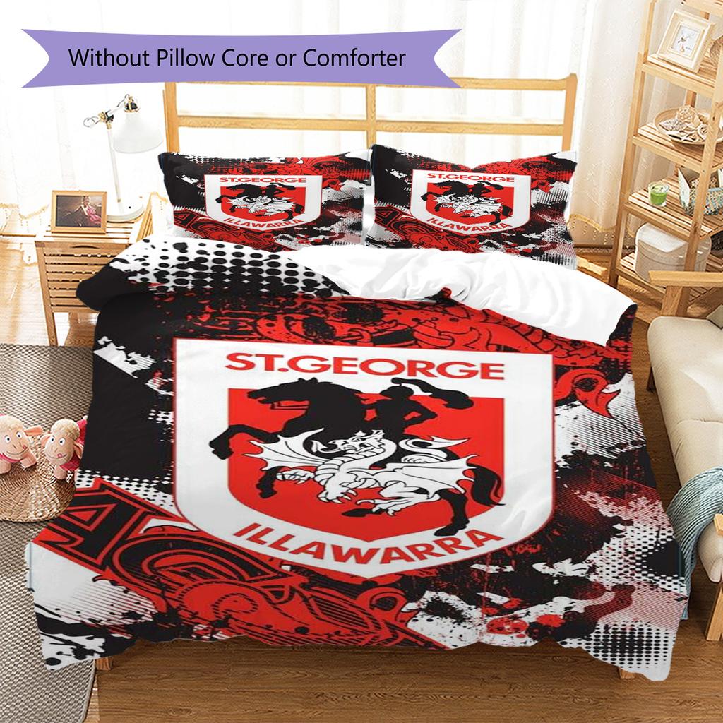 St George Dragons Pattern Bedding Set Quilt Cover Pillowcase Home Decor Gift (1 * duvet cover + 2 * pillowcase, without core)