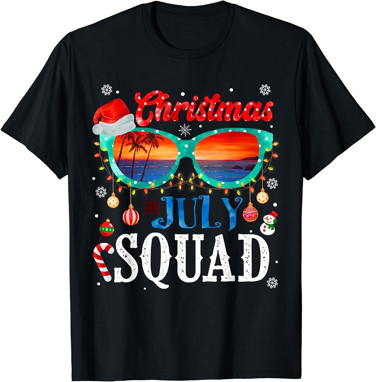 NEW! Christmas In July Squad Sunglasses Summer Beach Funny Tee - MADE IN USA L