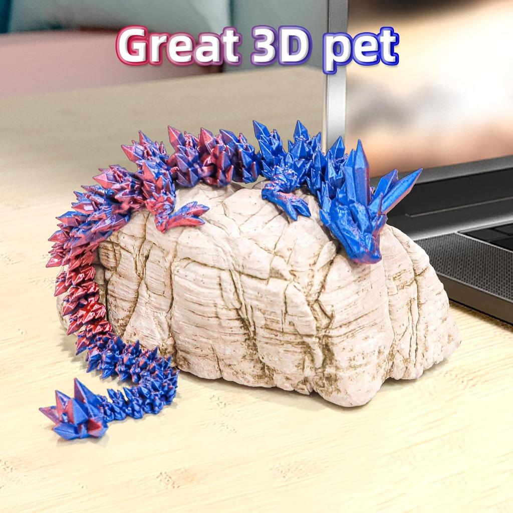 3D-Druck Kristall Drachen Ornament Handheld Aktivität Gelenk Drachen Spielzeug Bastelarbeiten Strahlende Farbe Kinderspielzeug zur Stressbewältigung