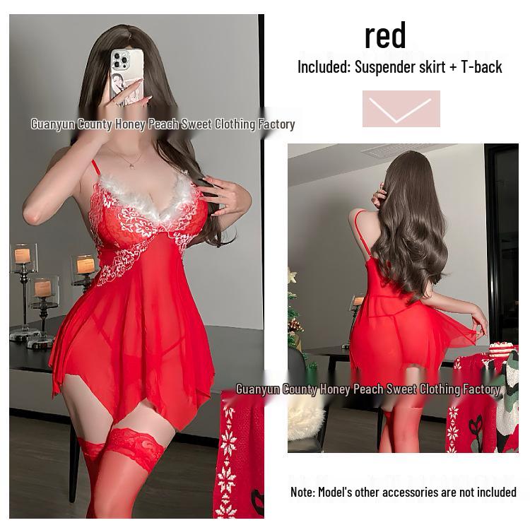 

Европейская и американская сексуальная кружевная плюшевая ночная сорочка с подвязками - Необычный дизайн для осени и зимы One Size