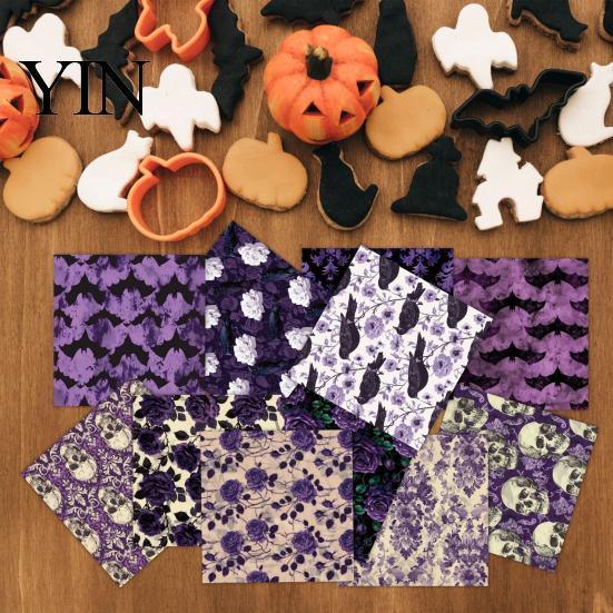 Durable Scrapbooking Sheets 12 Purple Gothic Halloween Scrapbook Paper, Double Sided Decorative Craft Thick Paper for Card Making, Origami,