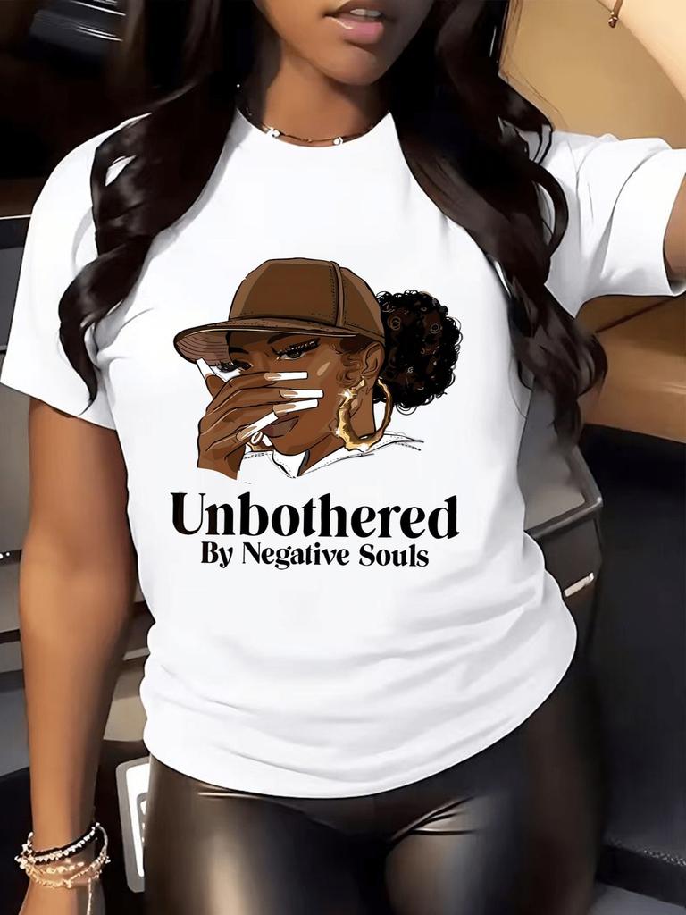Women'S T-Shirt Unbothered By Negative Souls Graphic Print With Golden Chains