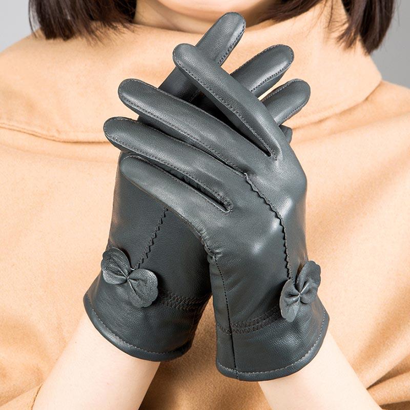 Gants en cuir pour femmes, couleur unie, gants de Protection chauds, accessoires d'extérieur, automne et hiver