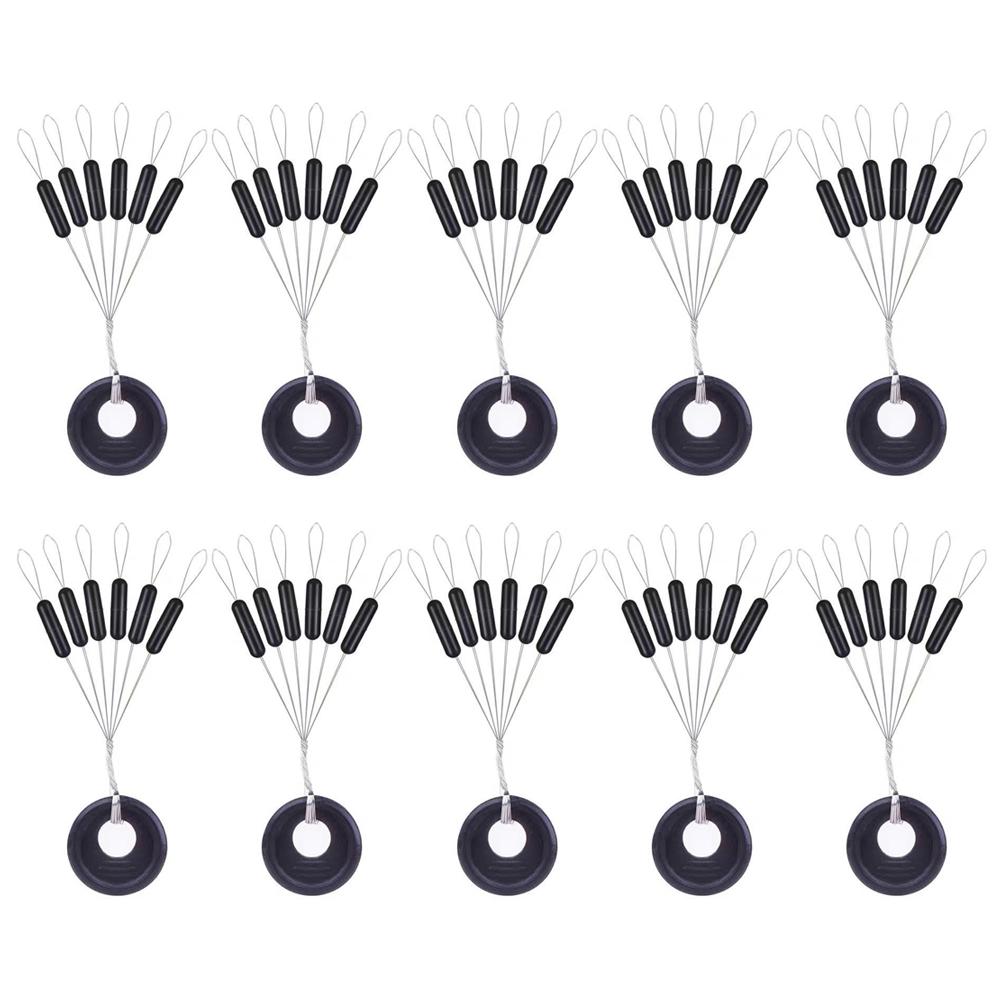 60pcs 10 Groups Space Beans Fishing Gear M L Black Rubber Oval/ Cylinder Stopper Fishing Bobber Tool Equipment
