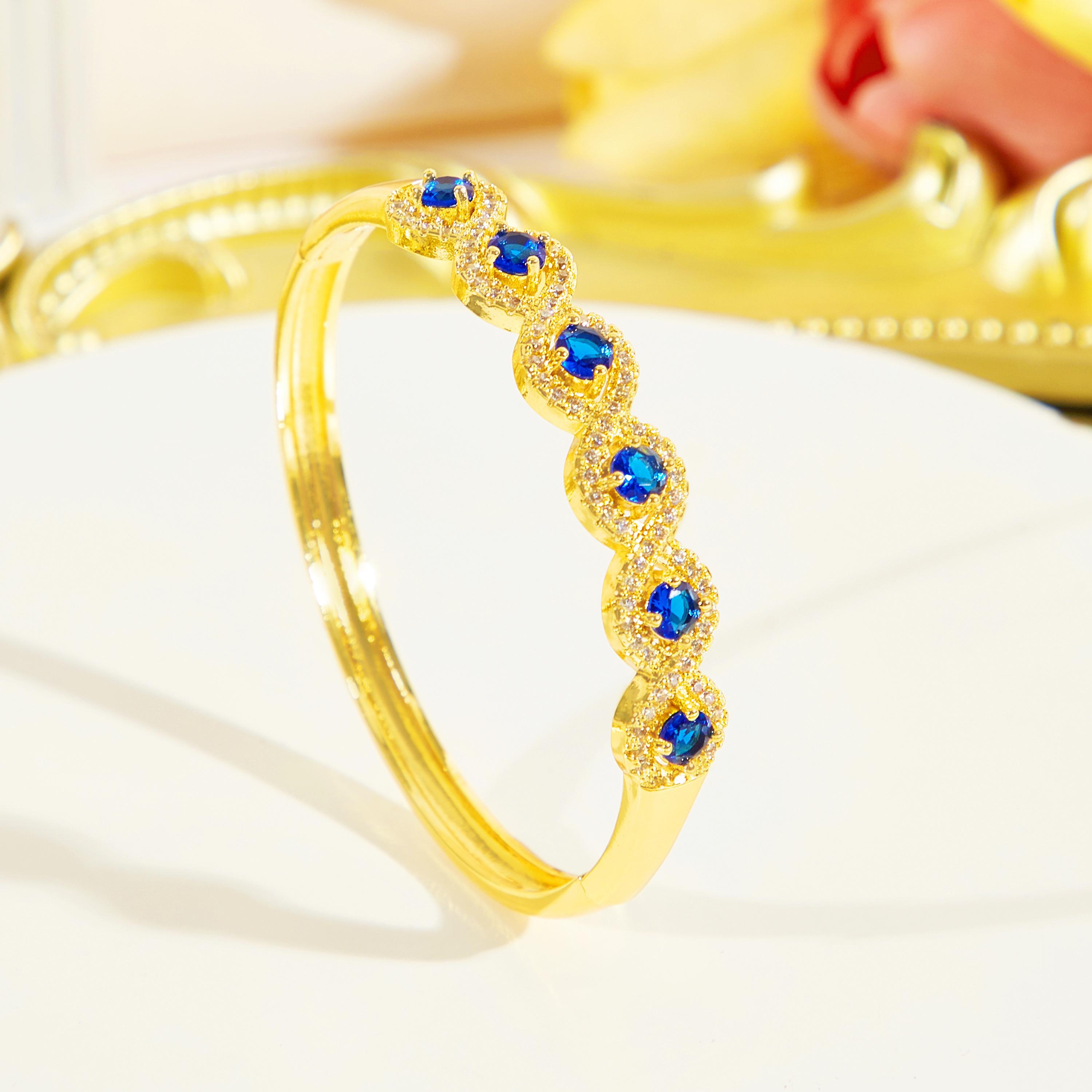 Браслеты CMM Stunning Link Bangle с синими кубическими цирконами, яркий цветовой акцент, классический аксессуар для элегантных женщин сапфировый