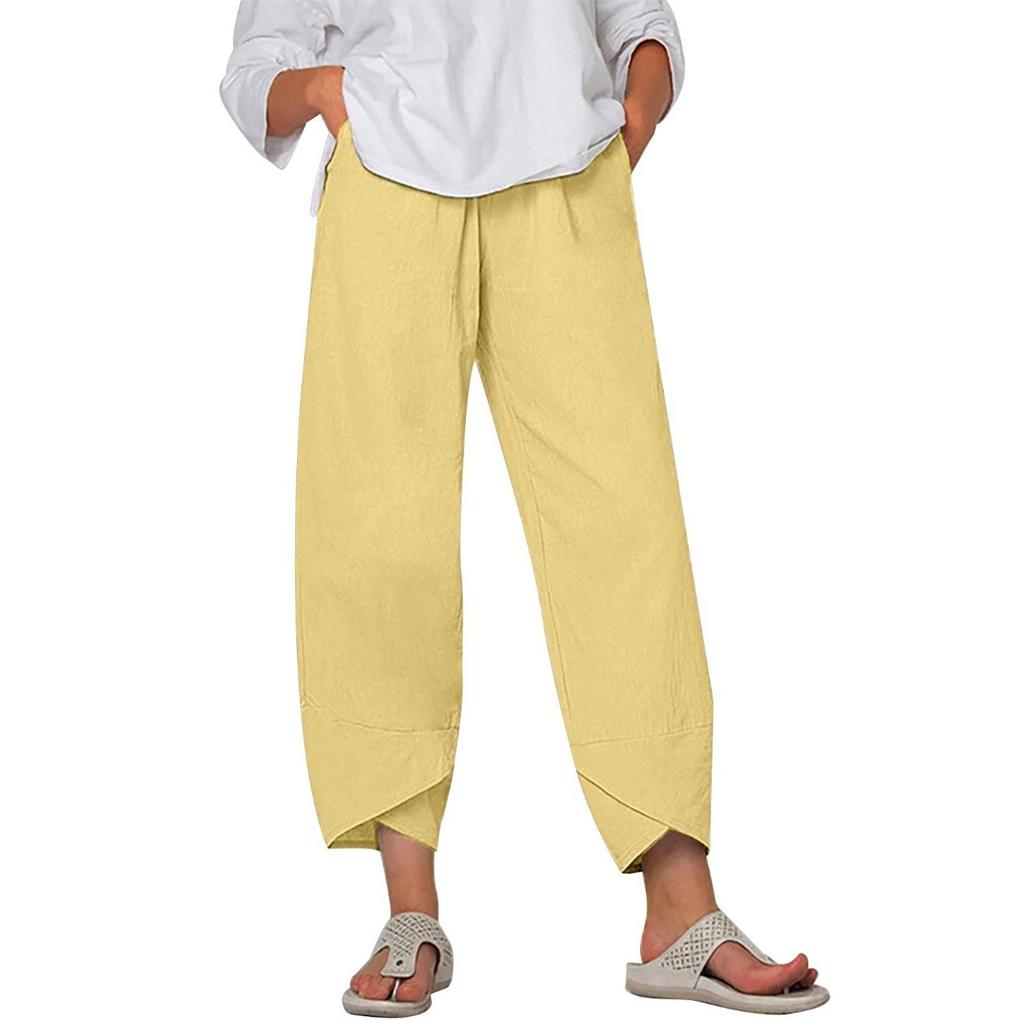 Solid Color Plus Size Women's Simple and Loose Casual Cropped Pants Plain Wide Leg Harem Pants