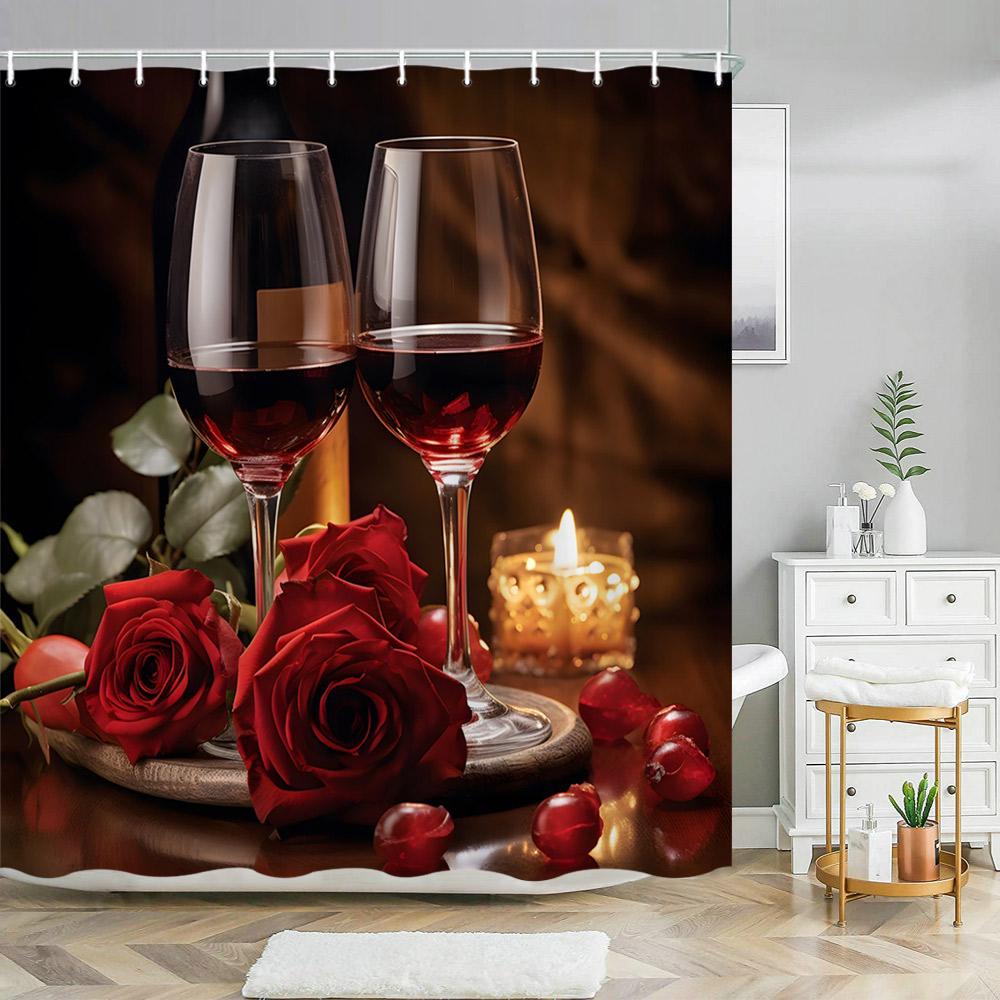 Paris Eiffel Tower Pink Shower Curtain Valentine's Day Flowers and Butterflies Polyester Washable Shower Curtains Bathroom Decor