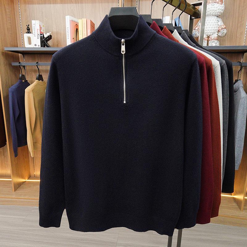 2025 Herbst/Winter Herren Warmer Wollstrickpullover mit halbem Stehkragen