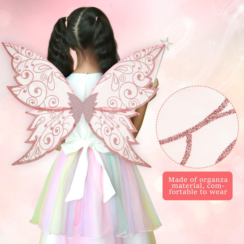 1 Satz Feenflügel Schmetterling Fee Elfenflügel Verkleiden Funkelnd Halloween Cosplay Party Requisiten Ohrrückendekoration Kostümflügel