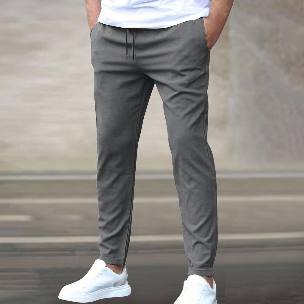 Casual Slim-fit Nine-point Men's Pants Solid Color Casual Pocket Pants