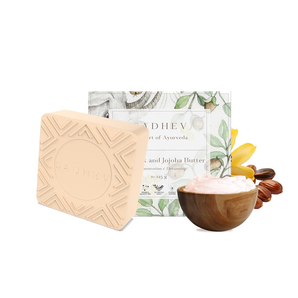 Sadhev Goat Milk And Jojoba Butter Ayurvedic Bathing Soap Bar For Depigmentation & Detanning, Paraben & Sulphate Free - 125g (Pack of 1)