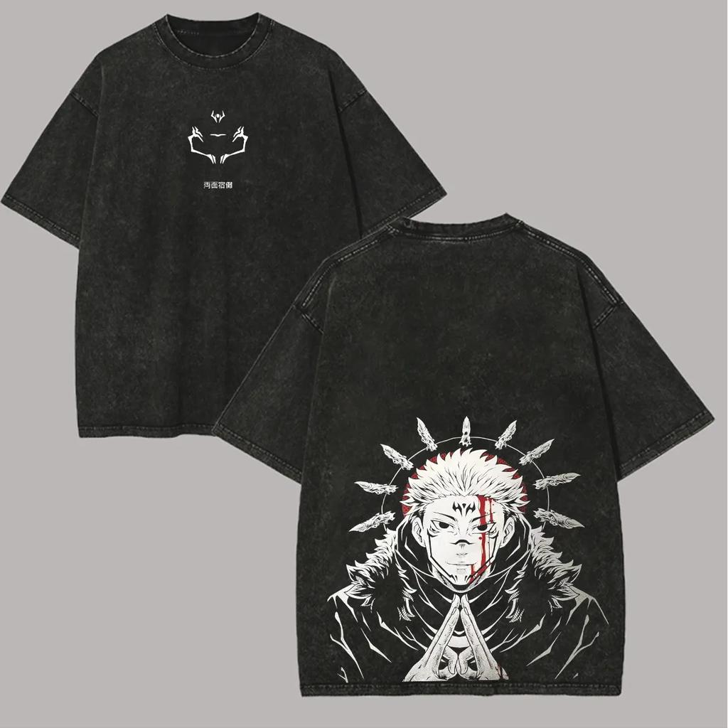 Jujutsu Kaisen Sukuna Camiseta Santuario Maligno Hombre Lavado Ácido Oversize Streetwear Anime Algodón Vintage Shinjuku Top Camiseta