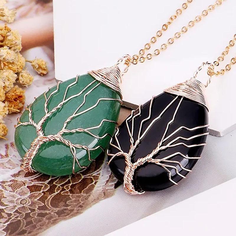 Arbre de Vie 7 Chakras Pierre Naturelle Collier Cristal Énergie Guérison Pendentif Fait Main Collier pour Femmes Hommes Bijoux Yoga