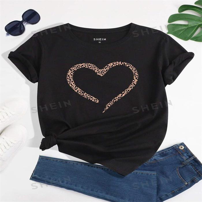 Summer Round Neck Printed Top Fashionable Casual Cute Short Sleeved Women's Pure Cotton T-shirts