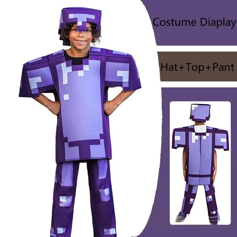 NEW Kids Cosplay Diamond Armor Game Character Steve Cosplay Costumes 3 Pieces Set Outfits Dress Up Set for Halloween Party