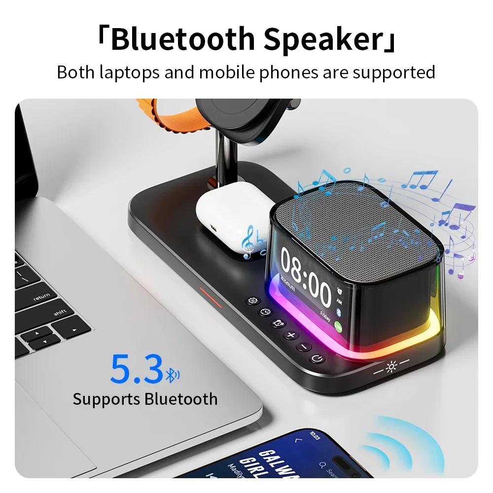 25W Qi2.2 Magnetic Wireless Charger Stand Alarm Clock RGB Light For iPhone 17~12 Pro Max iWatch 11-2 Airpods Pro 3 Fast Charging