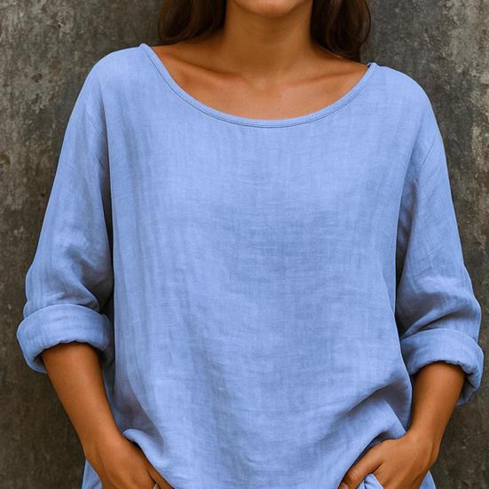 Women Tops Round Neck Long Sleeve Loose Fit Casual Blouse Breathable Soft