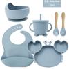 Silicone Dinner Plate Set Baby Children Learning To And Drink Feeding Tableware Baby 6pcs  Crab Compartment Food Bowl