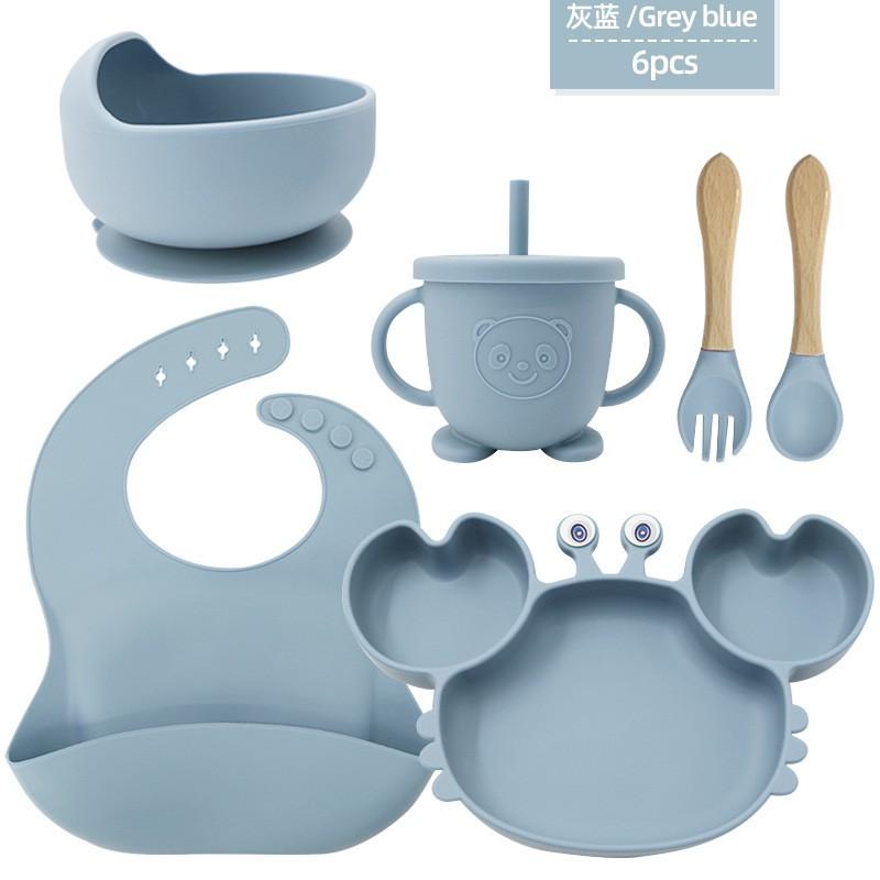 Silicone Dinner Plate Set Baby Children Learning To And Drink Feeding Tableware Baby 6pcs  Crab Compartment Food Bowl