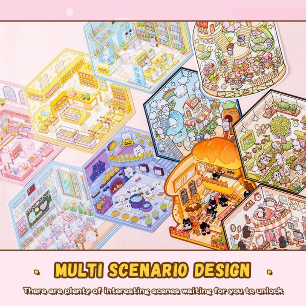 PET 3D Landscape Sticker Decompression Miniature Scene Collage DIY Cabin Scene Sticker  Boys/Girls