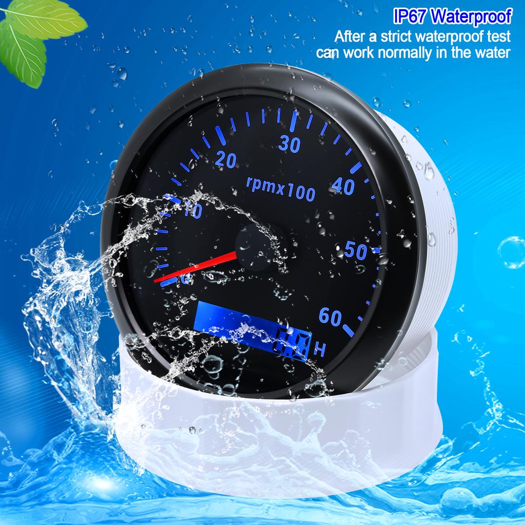 0-6000rpm Outboard Tachometer for 2/4/6/8/10/12 Cylinder 85mm Black Motorcycle Speed Gauge Hour Meter RPM Sensor Tach Optional