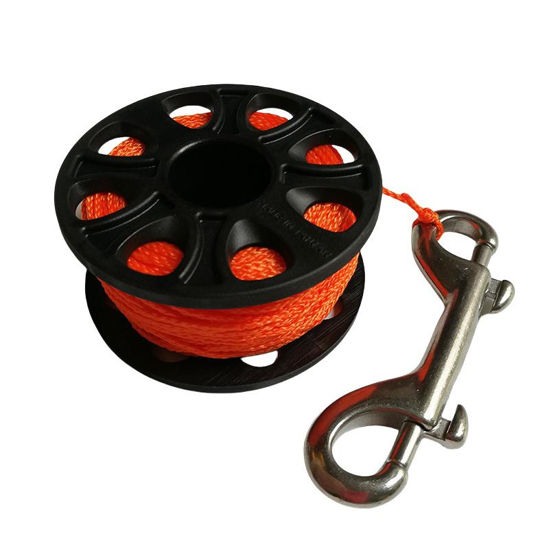 

30M Катушка для подводного плавания, катушка для пальца с двусторонним крюком из нержавеющей стали, снаряжение для безопасности при пещерном и рэк-дайвинге, катушка для пальца для рэк-дайвинга оранжевый