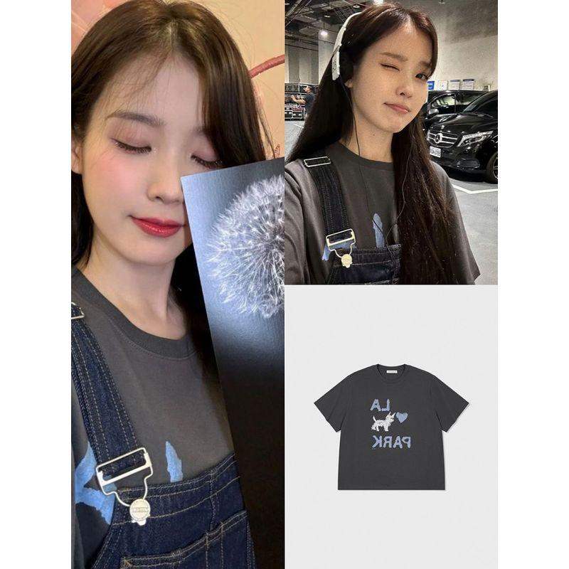 

IU Lee Ji-Eun Graffiti Loose Short Sleeve T-shirt Dark gray(In stock) M(Loosen version is too large)