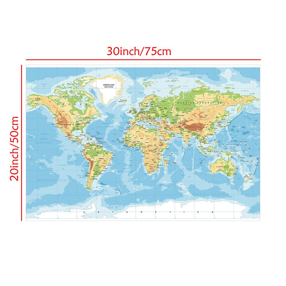 Large Political World Map Wall Poster,Educational Physical Map for School Classroom,Home & Office Decor,Waterproof Travel Map Art