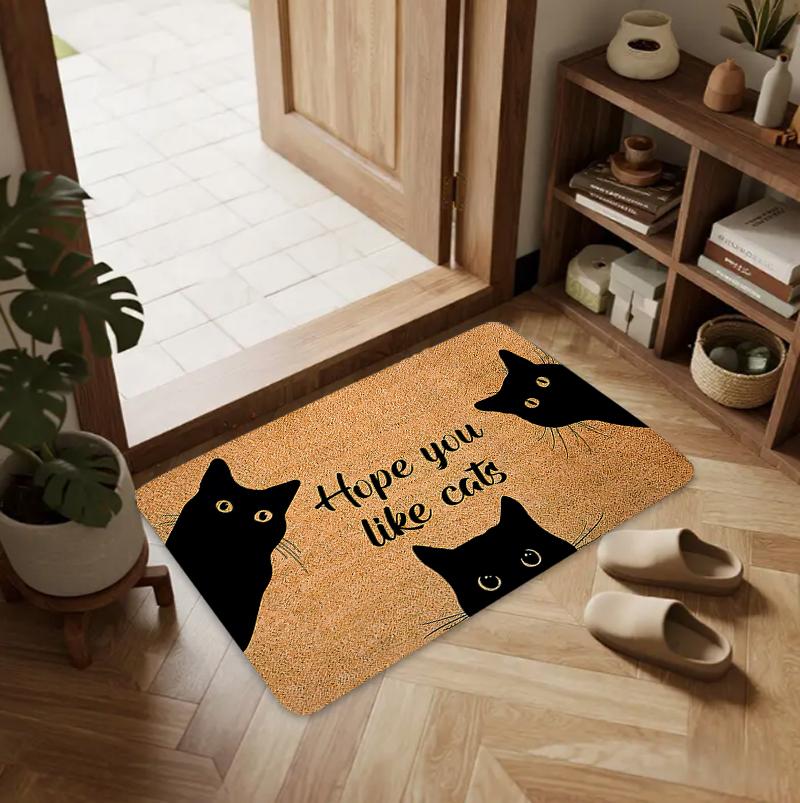 

Black Cat Rainbow Kawaii Carpet Mat Rug Home Decoration Living Room Bedroom Cute Kitty Pet Theme Colorful Stripe Floor Mat 40cm x 60cm