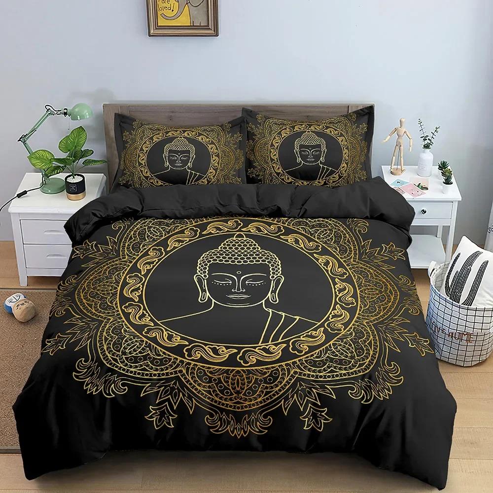 Familien Buddha Bettwäsche Set Mandala Bettbezug Luxus Twin King Size Bettwäsche Sets Bohemian Bettwäsche 23 Teile mit Kissenbezug Golden