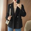 Women's Petite Double-Breasted Wool Cashmere Coat - Autumn/Winter Suit Collar Overcoat
