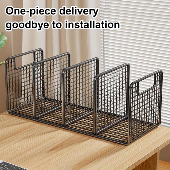 Iron Bookshelf with 4-Grid Organizer Thick Iron Anti-Rust Durable Book Storage Rack for Office Documents