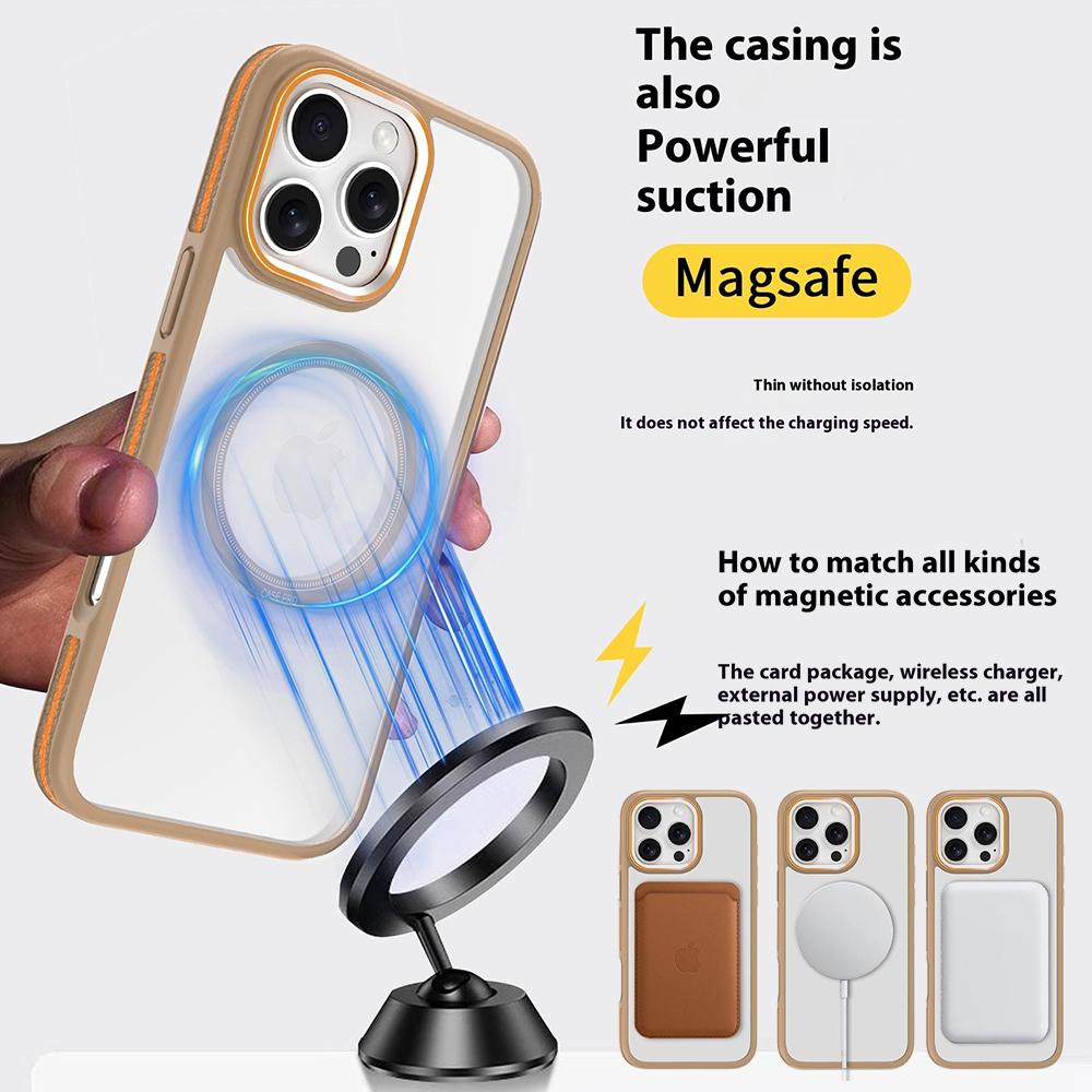 For iPhone 16 Pro Magnetic Case Shockproof TPU+PC Clear Back Phone Cover