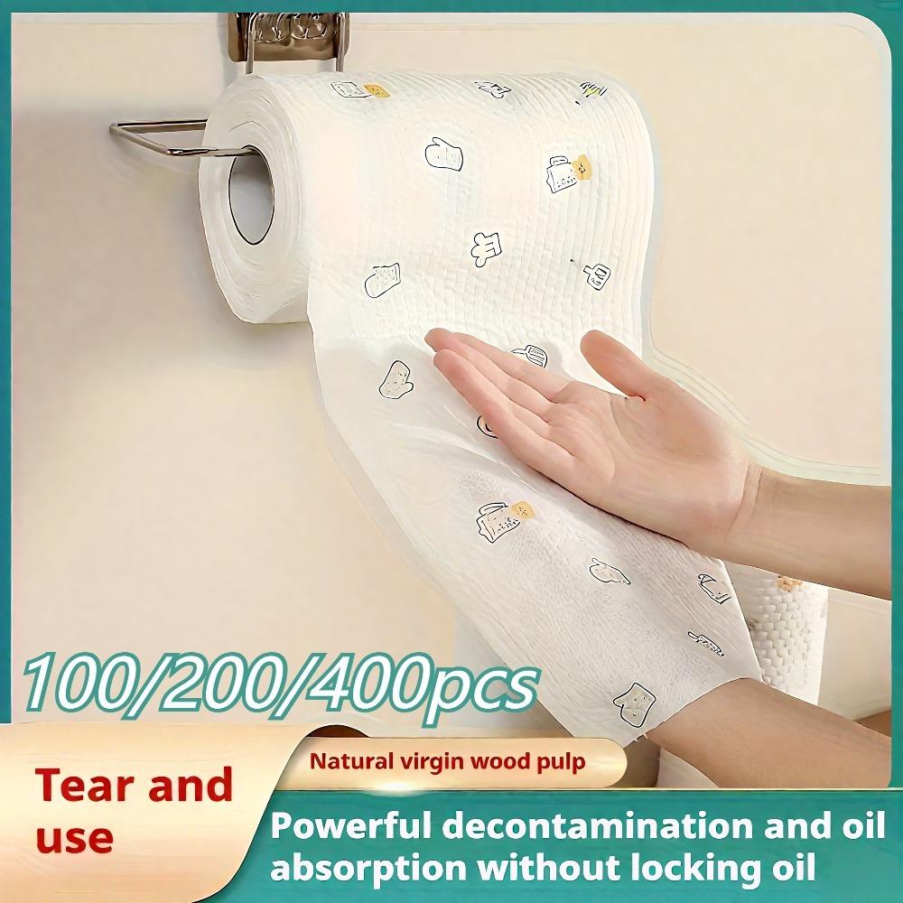 100/400-Sheet Reusable Cleaning Cloths - Random Print Lazy Rags, Degreasing Washable Dry&Wet Wipes, Kitchen Paper