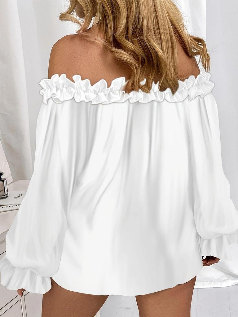 Elegant Casual One-Shoulder Ruffle Sleeve Women's Long-Sleeve Top