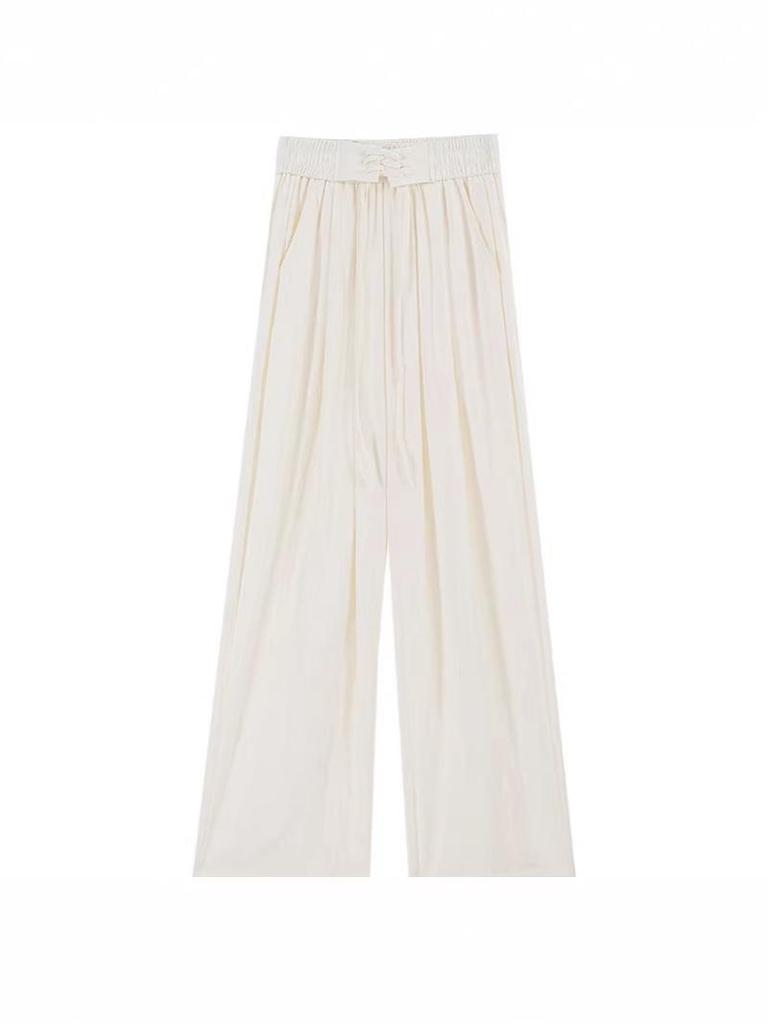 Women's Summer 2026 High-Waist Ice Silk Wide-Leg Pants - White Milk Puff Lazy Style