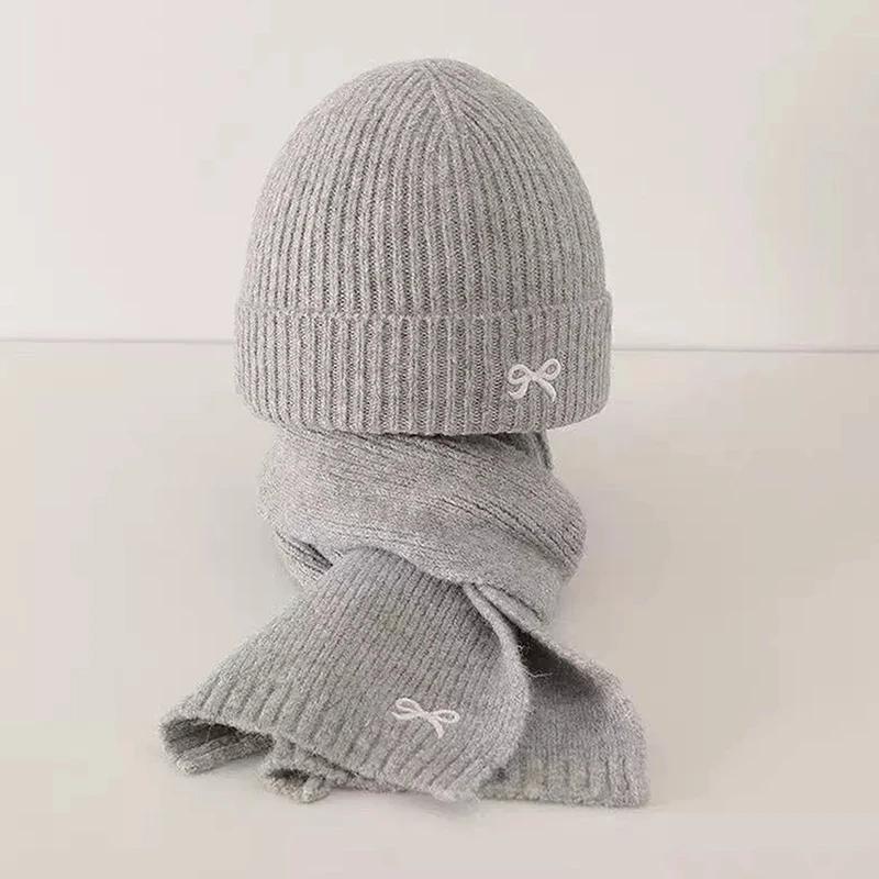 2Pcs Set Korean Children's Hats And Scarves Winter 1-8Y Kids Stylish Bowknot Boy Girl Toddler Windproof Knitted Woolen Cap Scarf